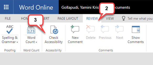 accessibility checker in office 365 steps 2 to 3 screen shots