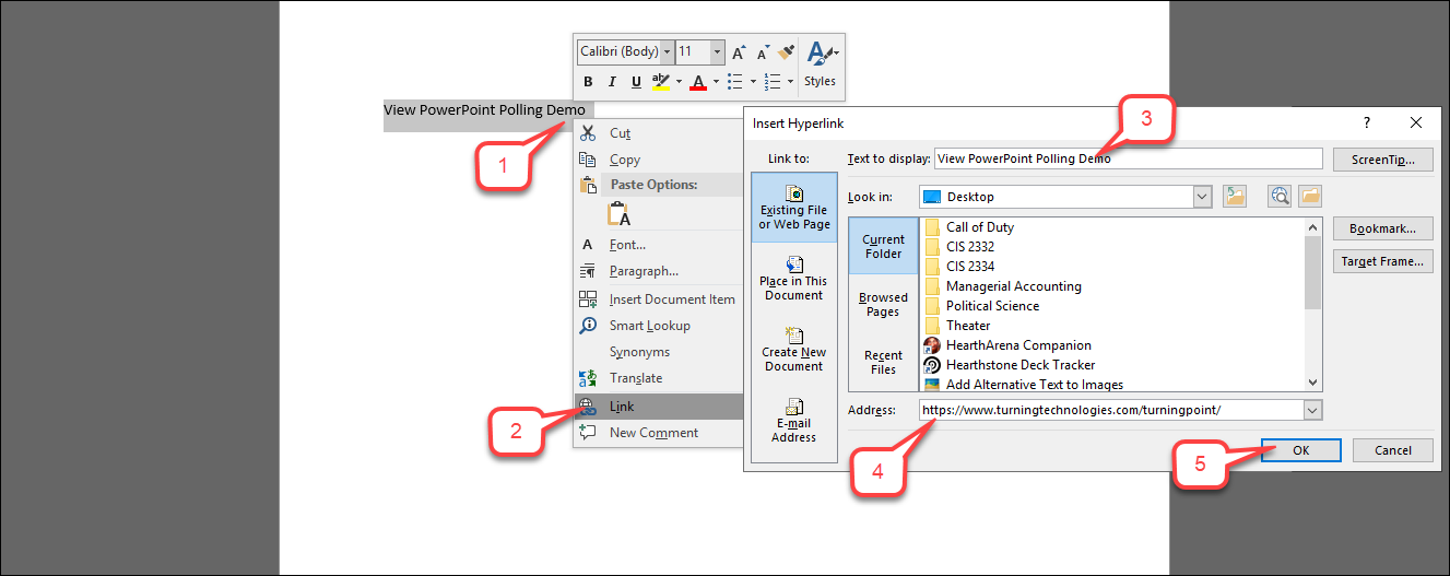 This image is for the "Use Meaningful Hyperlink Text" tutorial, steps 1 thru 5.