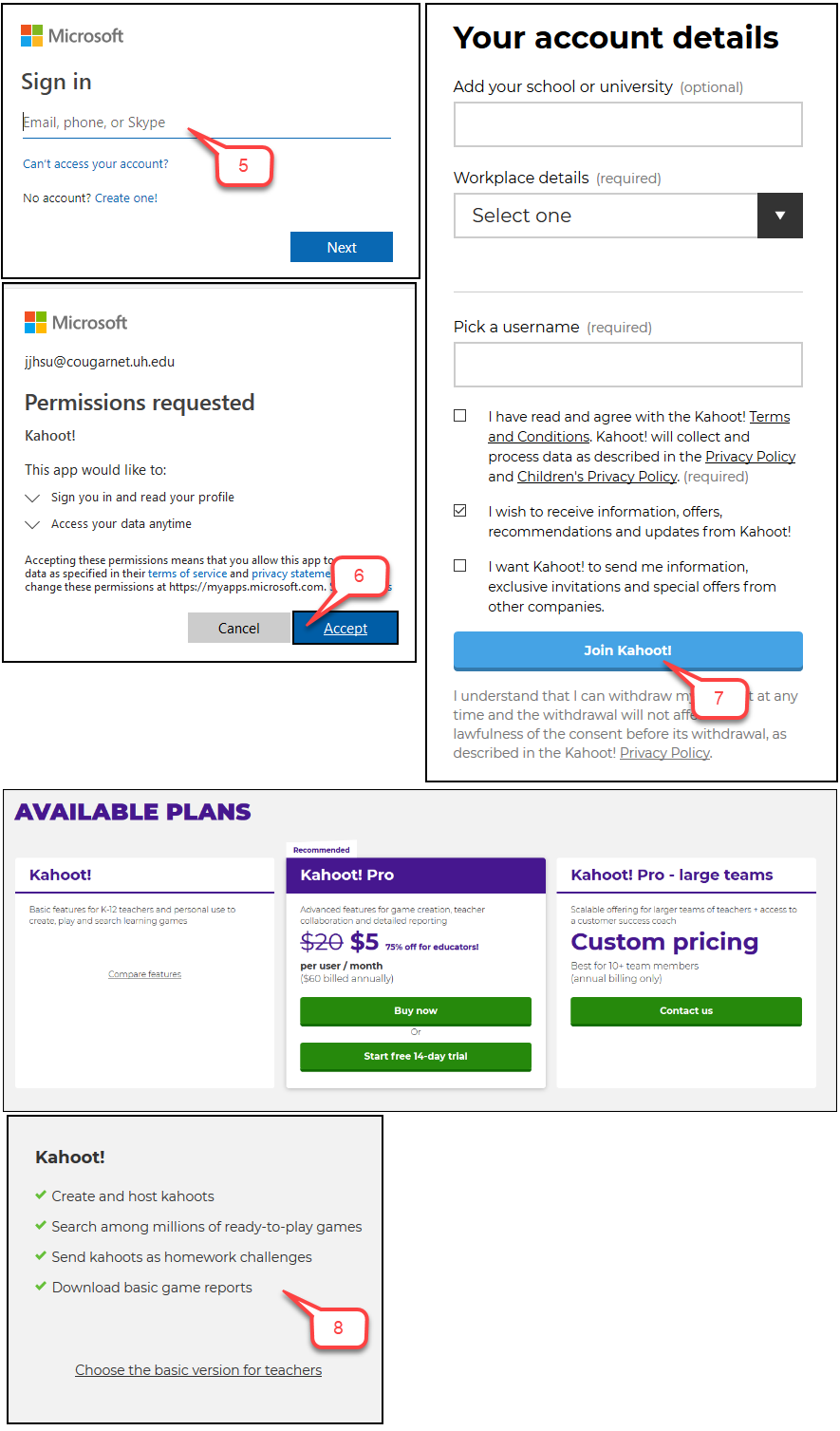 How to Create a Kahoot! Account – Instruction @ UH