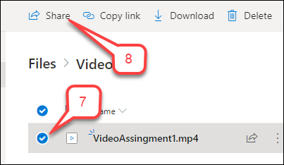 Steps 7 and 8 select file and click share