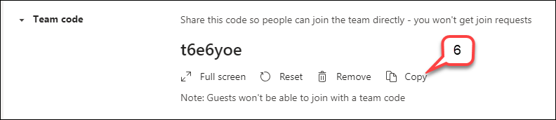share the team code step 6