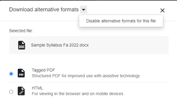 disable alternative formats for this file