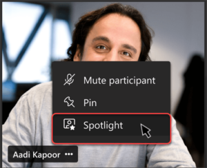 Spotlight feature location within a Microsoft teams interface.
